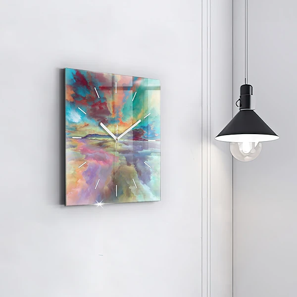 Wanduhr quadratisch Abstrakte Landschaft