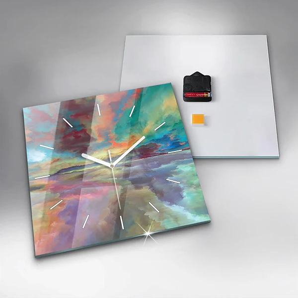 Wanduhr quadratisch Abstrakte Landschaft