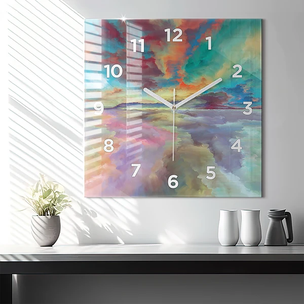 Wanduhr quadratisch Abstrakte Landschaft