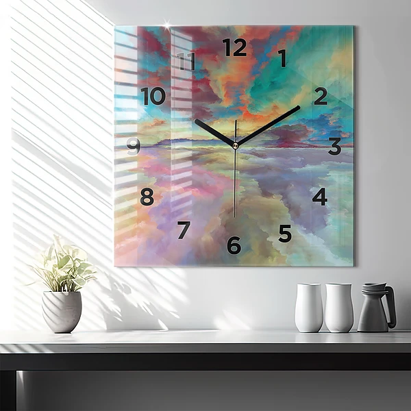Wanduhr quadratisch Abstrakte Landschaft