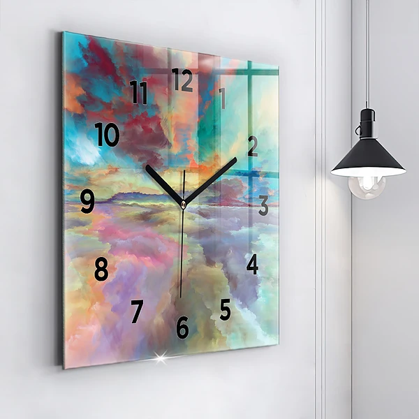 Wanduhr quadratisch Abstrakte Landschaft