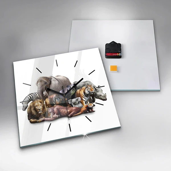 Wanduhr quadratisch mit motiv Wilde Tiere