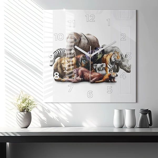 Wanduhr quadratisch mit motiv Wilde Tiere