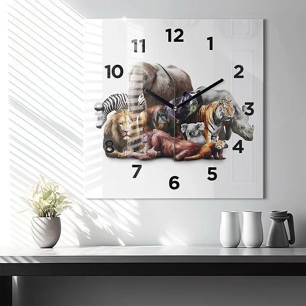 Wanduhr quadratisch mit motiv Wilde Tiere