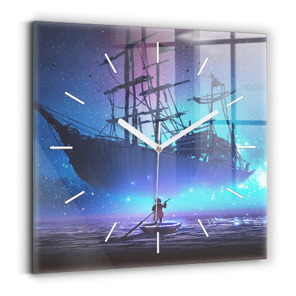 Wanduhr quadratisch Fantasie-Segelschiff