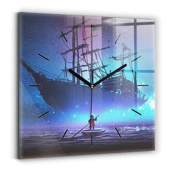 Wanduhr quadratisch Fantasie-Segelschiff