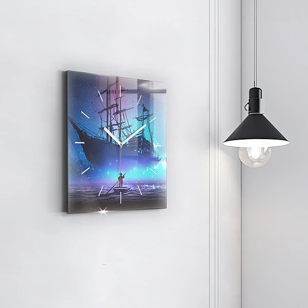 Wanduhr quadratisch Fantasie-Segelschiff