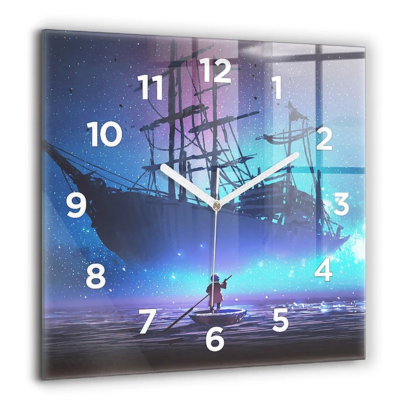 Wanduhr quadratisch Fantasie-Segelschiff