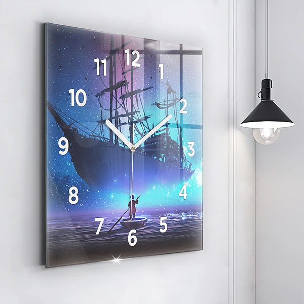 Wanduhr quadratisch Fantasie-Segelschiff