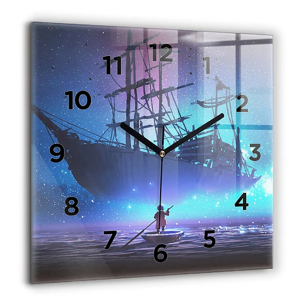 Wanduhr quadratisch Fantasie-Segelschiff