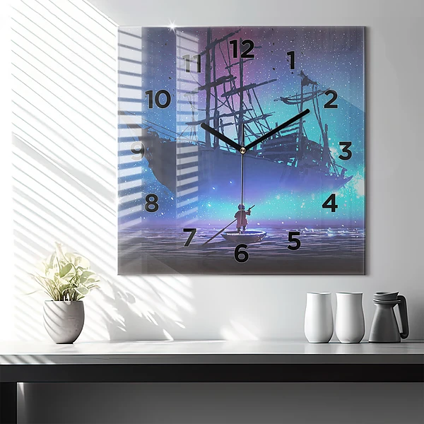 Wanduhr quadratisch Fantasie-Segelschiff