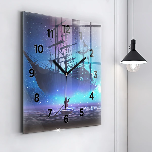 Wanduhr quadratisch Fantasie-Segelschiff