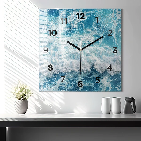 Wanduhr quadratisch mit motiv Wellen Meer