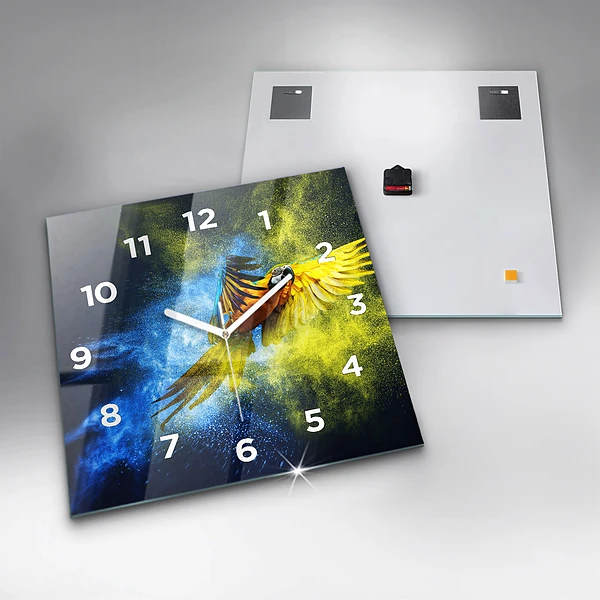 Wanduhr modern quadratisch Bunter Papagei