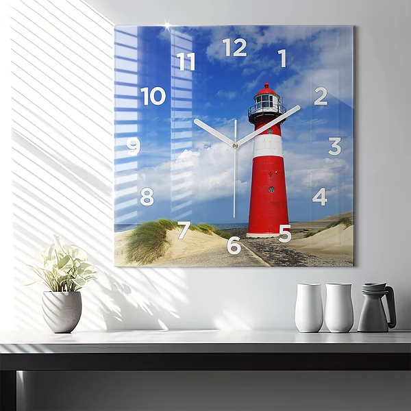 Wanduhr quadratisch mit motiv Leuchtturm
