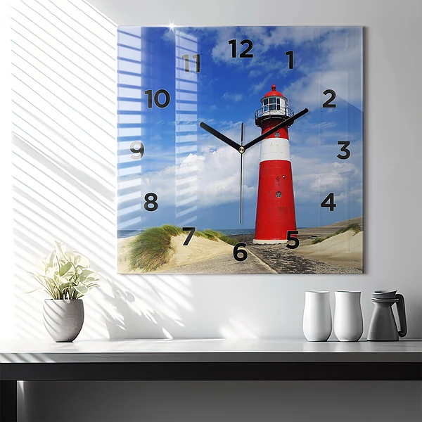 Wanduhr quadratisch mit motiv Leuchtturm