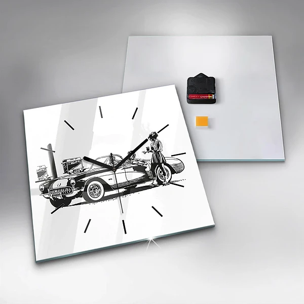 Wanduhr quadratisch Retro-Illustration