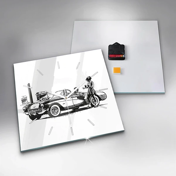 Wanduhr quadratisch Retro-Illustration