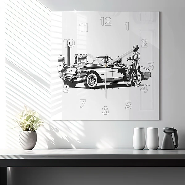Wanduhr quadratisch Retro-Illustration