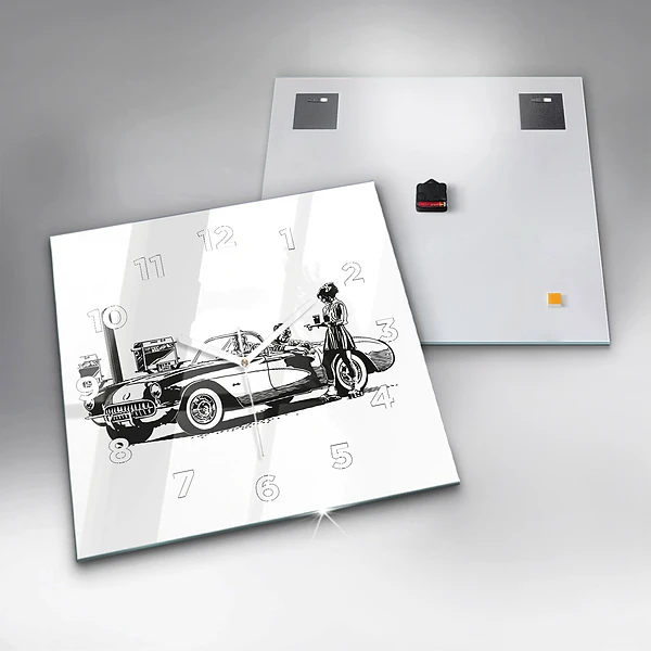Wanduhr quadratisch Retro-Illustration