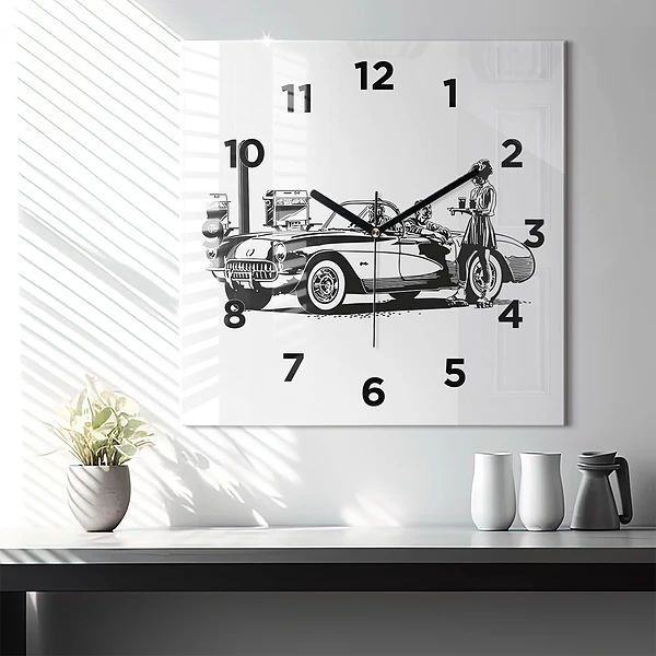 Wanduhr quadratisch Retro-Illustration