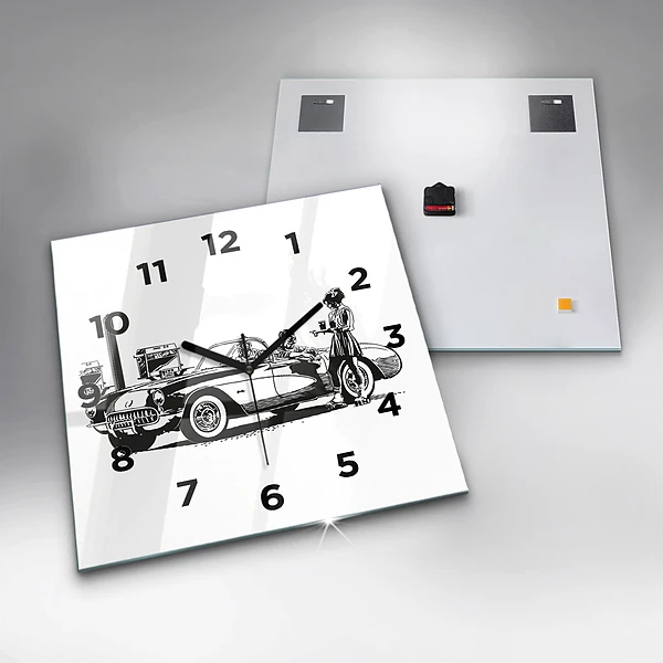 Wanduhr quadratisch Retro-Illustration