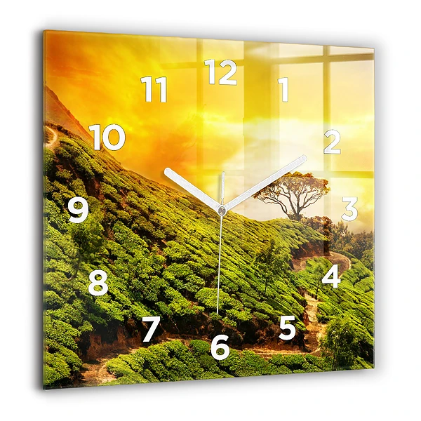 Wanduhr quadratisch mit motiv Tee-Hügel