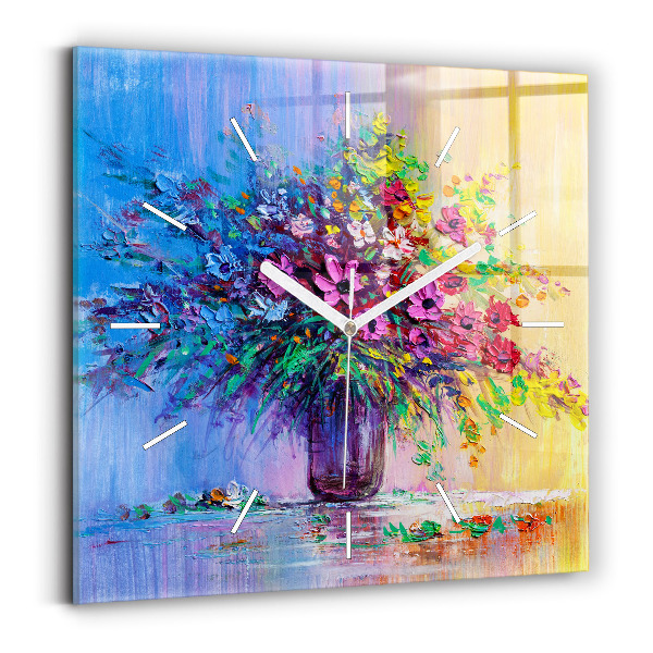 Wanduhr modern quadratisch Blumen in einer Vase