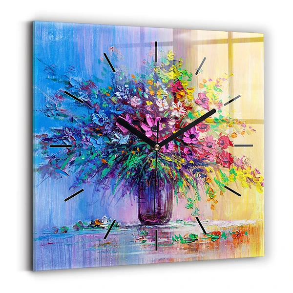 Wanduhr modern quadratisch Blumen in einer Vase
