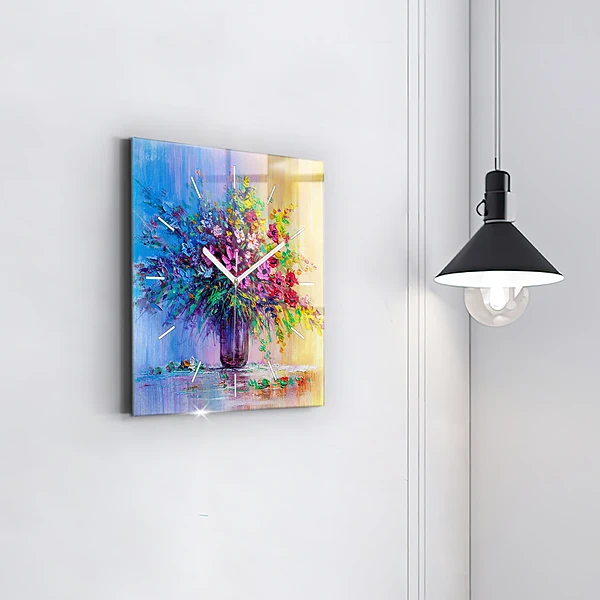 Wanduhr modern quadratisch Blumen in einer Vase