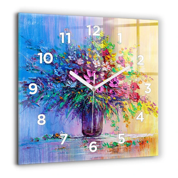 Wanduhr modern quadratisch Blumen in einer Vase