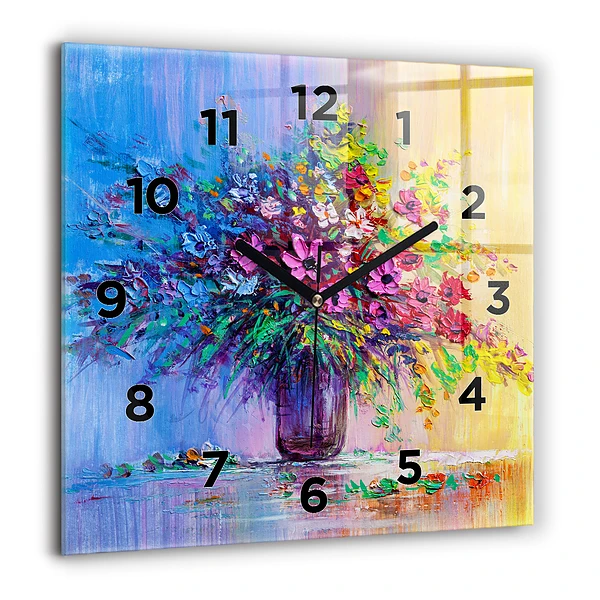 Wanduhr modern quadratisch Blumen in einer Vase