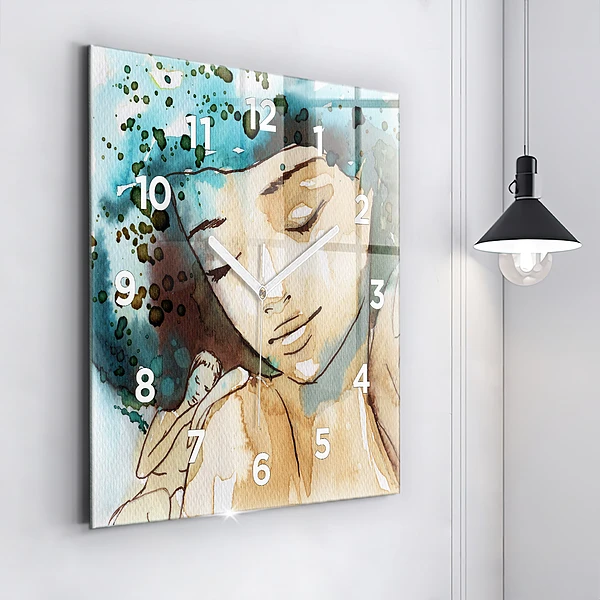 Wanduhr modern quadratisch Abstraktion Frau