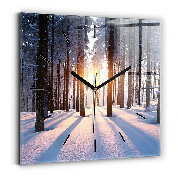 Wanduhr quadratisch mit motiv Sonnenuntergang Wald