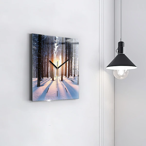 Wanduhr quadratisch mit motiv Sonnenuntergang Wald