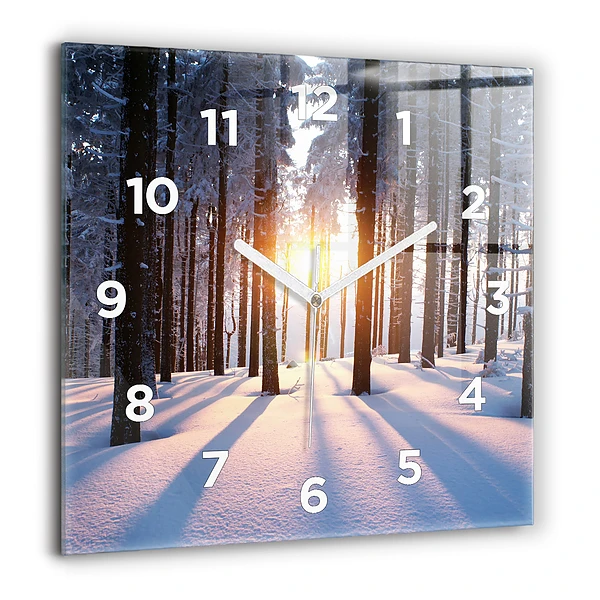 Wanduhr quadratisch mit motiv Sonnenuntergang Wald