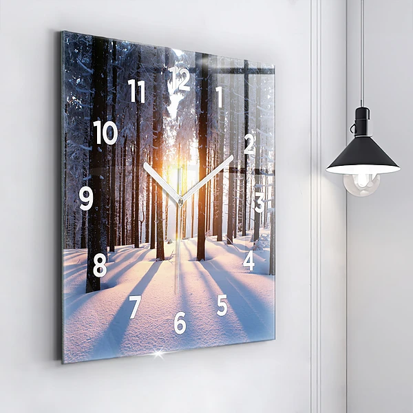 Wanduhr quadratisch mit motiv Sonnenuntergang Wald