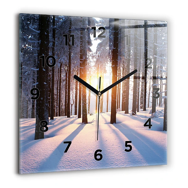 Wanduhr quadratisch mit motiv Sonnenuntergang Wald