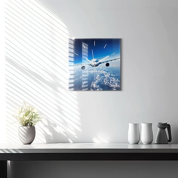Wanduhr quadratisch mit motiv Flugzeug Wolken