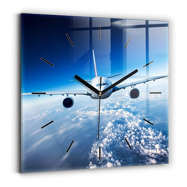 Wanduhr quadratisch mit motiv Flugzeug Wolken