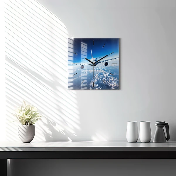 Wanduhr quadratisch mit motiv Flugzeug Wolken