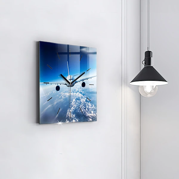 Wanduhr quadratisch mit motiv Flugzeug Wolken