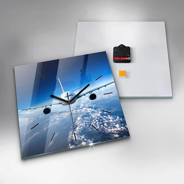 Wanduhr quadratisch mit motiv Flugzeug Wolken
