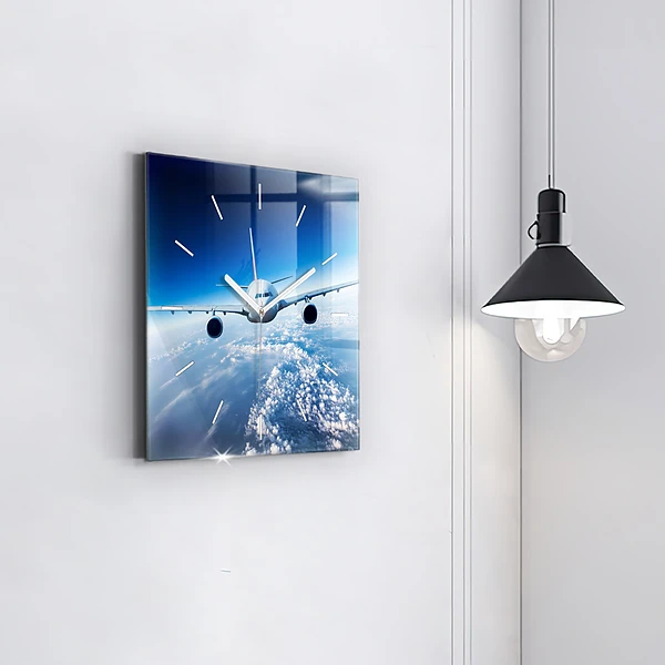 Wanduhr quadratisch mit motiv Flugzeug Wolken