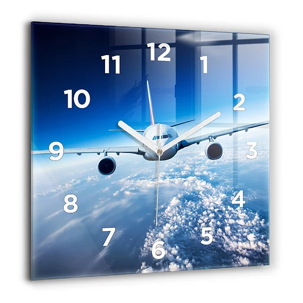 Wanduhr quadratisch mit motiv Flugzeug Wolken