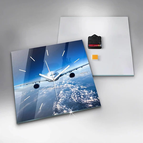 Wanduhr quadratisch mit motiv Flugzeug Wolken