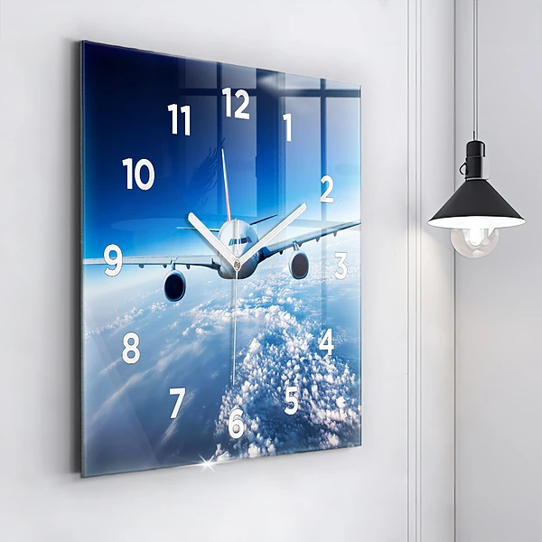 Wanduhr quadratisch mit motiv Flugzeug Wolken