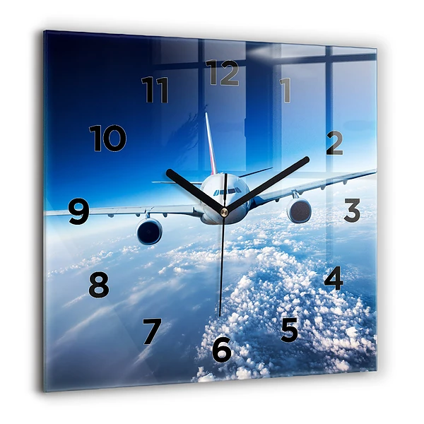 Wanduhr quadratisch mit motiv Flugzeug Wolken