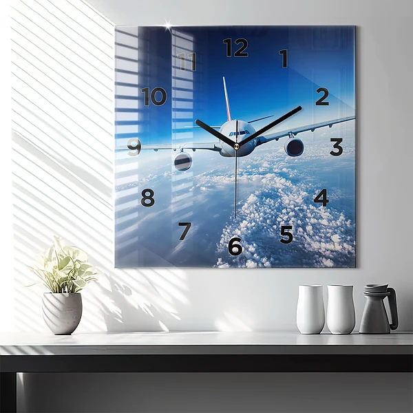 Wanduhr quadratisch mit motiv Flugzeug Wolken