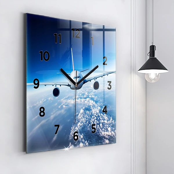 Wanduhr quadratisch mit motiv Flugzeug Wolken